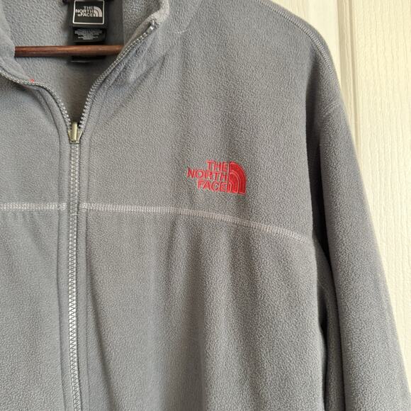 The North Face Gray Fleece Jacket Men’s XL Full Zip Red Logo - Picture 2 of 9